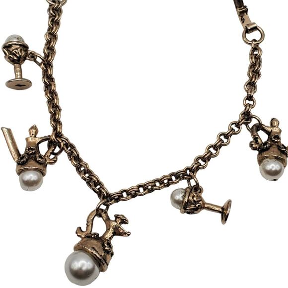 Faux Pearl Drinkware Fun Charm Bracelet Coffee Tea Pot Wine Silver Tone Link - Picture 3 of 8